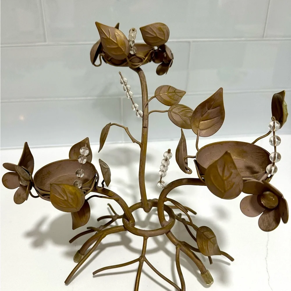 PARTYLITE 3 CANDLE HOLDER METAL VINES/FLORAL 10